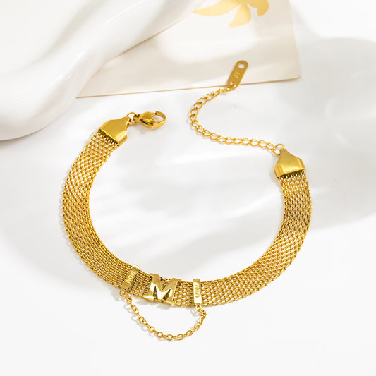 316 Stainless Steel 18K Gold Plated Wide Bracelet with “M” & “MOM” Letters | Strap Style Fashion Jewelry Mother’s Day Gift