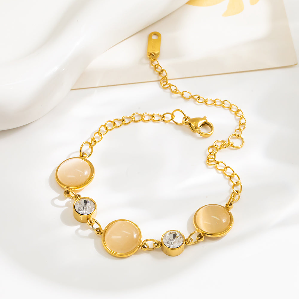 316 Stainless Steel 18K Gold Plated Cat Eye Stone Bracelet | Colorful Minimalist Elegant Jewelry