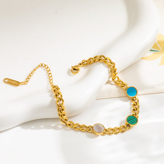 316 Stainless Steel 18K Gold Plated Wide Bracelet with Colorful Round Accents | Statement Minimalist Jewelry