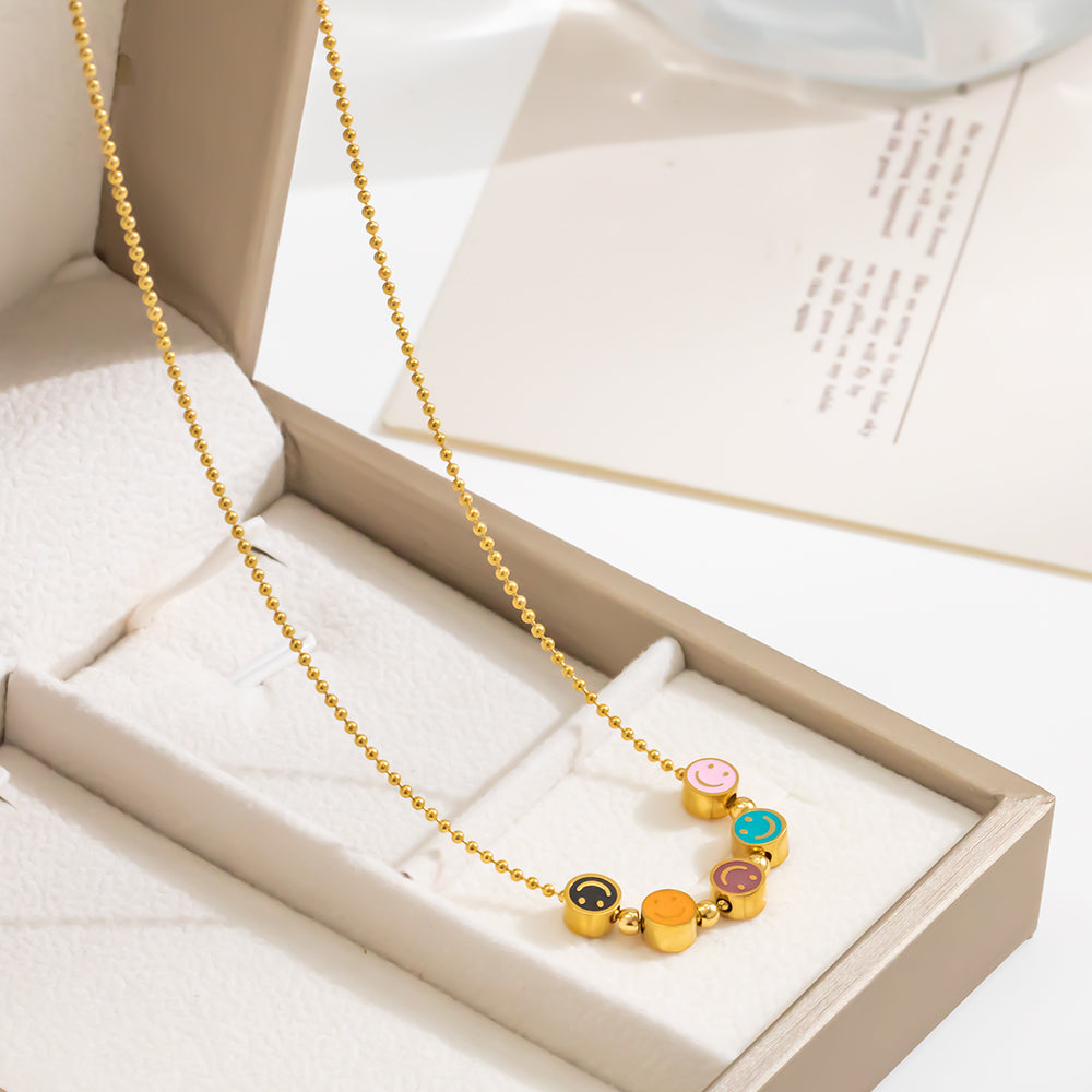 316 Stainless Steel 18K Gold Plated Colorful Smiley Necklace | Fun & Trendy