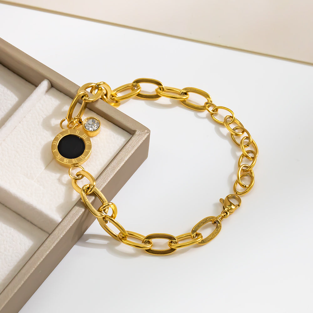 316 Stainless Steel 18K Gold Plated Bracelet | Minimalist Black Dot Accent Fashion Jewelry