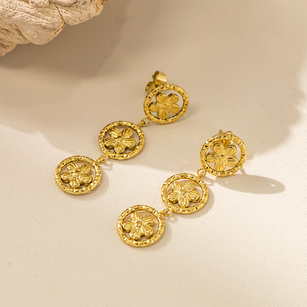 316 Stainless Steel 18K Gold Plated Five-Flower Earrings | Delicate & Chic Jewelry