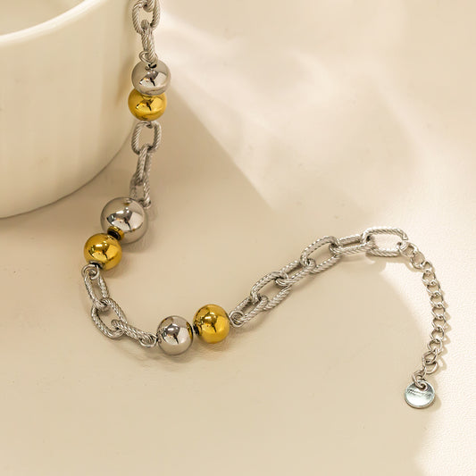Silver Chain Bracelet with Gold and Silver Beads – 316 Stainless Steel, Hypoallergenic & Durable