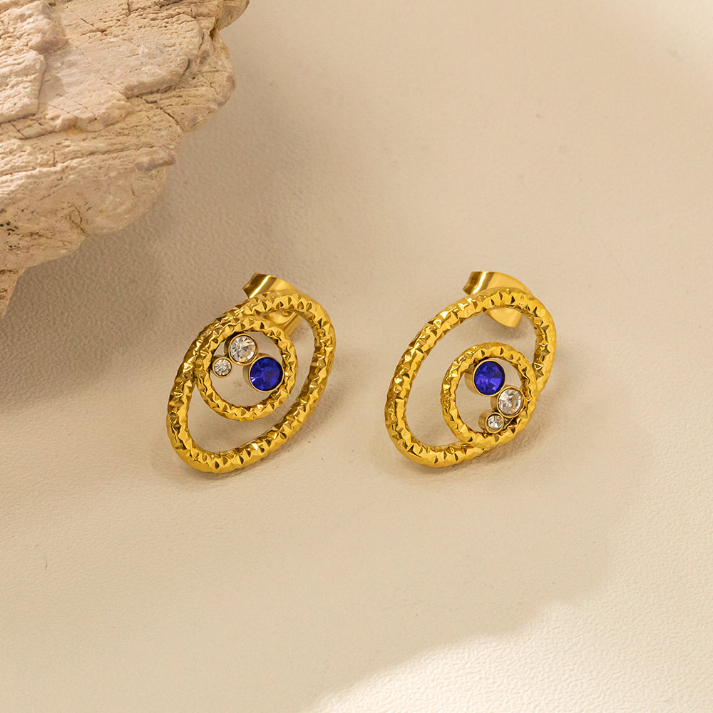 316 Stainless Steel 18K Gold Plated Eye Shape Earrings | Colorful Stone Accents Trendy Jewelry