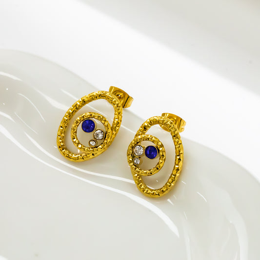 316 Stainless Steel 18K Gold Plated Eye Shape Earrings | Colorful Stone Accents Trendy Jewelry