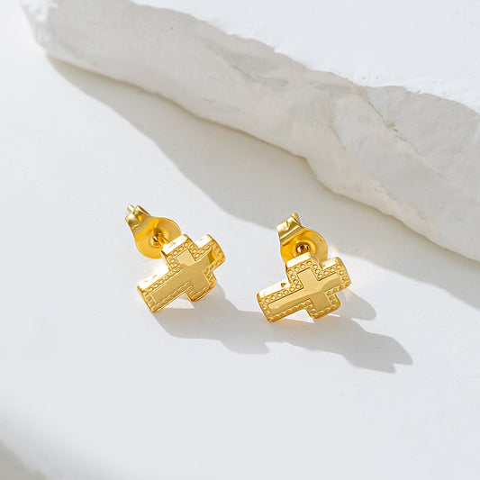 316 Stainless Steel 18K Gold Plated Small Cross Earrings | Delicate & Minimalist Jewelry