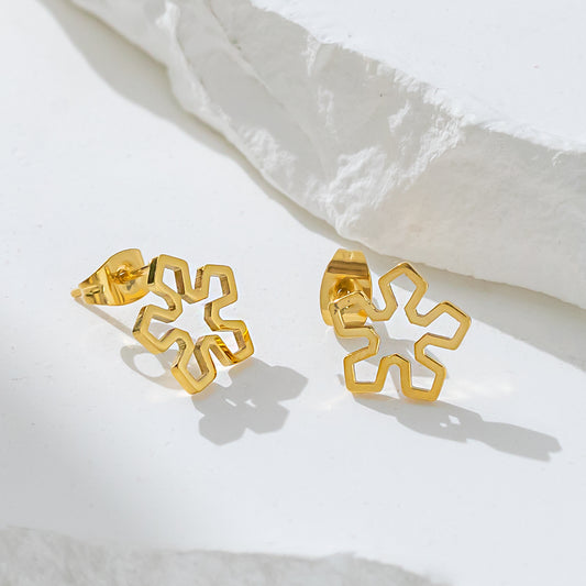 316 Stainless Steel 18K Gold Plated Hollow Flower Earrings | Elegant & Artistic Jewelry