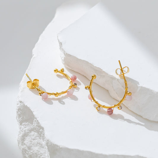 316 Stainless Steel 18K Gold Plated C Shape Earrings | Colorful Beads Trendy Jewelry