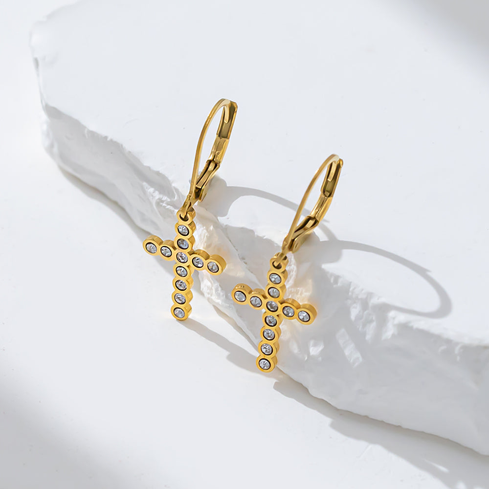 316 Stainless Steel 18K Gold Plated Cross Earrings | Classic & Stylish Jewelry