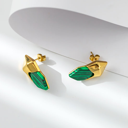 316 Stainless Steel 18K Gold Plated Gold & Green Earrings | Trendy & Stylish Jewelry