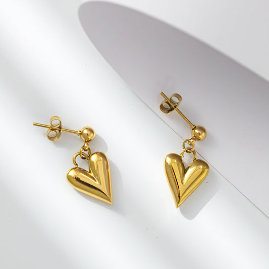 316 Stainless Steel 18K Gold Plated Heart Pendant Earrings | Romantic & Stylish Jewelry