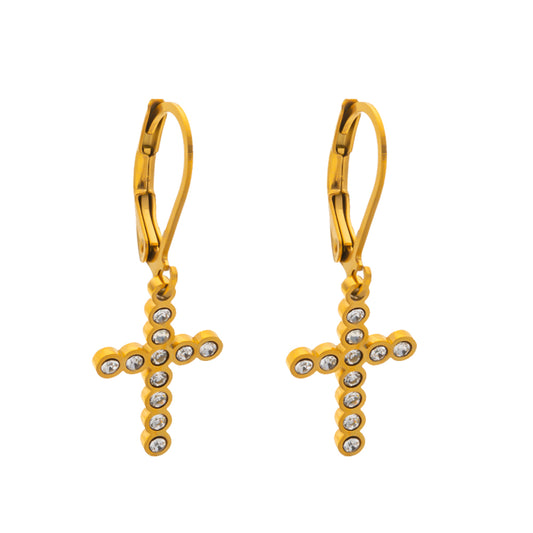316 Stainless Steel 18K Gold Plated Cross Earrings | Classic & Stylish Jewelry