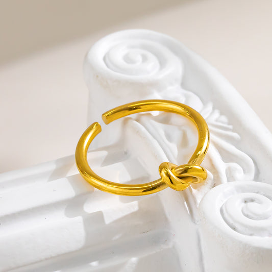Rope Knot Open Ring – Adjustable 316L Stainless Steel, Waterproof, Tarnish Free, Hypoallergenic & 18K Gold Plated