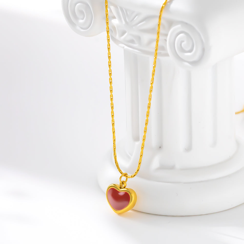 316 Stainless Steel 18K Gold Plated Burgundy Heart Necklace | Elegant & Romantic