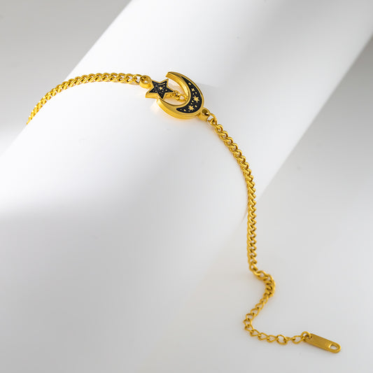 316L Stainless Steel Moon & Star Pendant Bracelet – Minimalist Celestial Design, Hypoallergenic & Fade Resistant