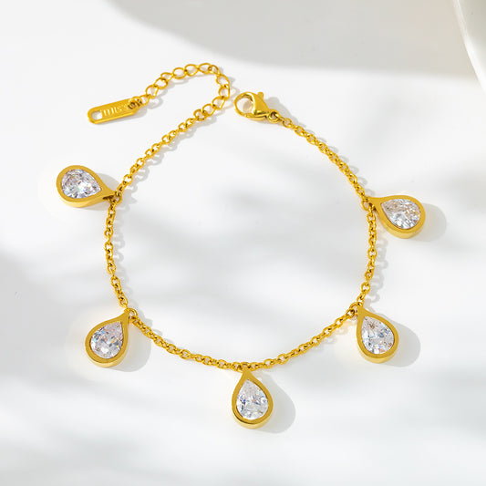 Teardrop Pendant Bracelet – 316L Stainless Steel, Waterproof, Tarnish Free, Hypoallergenic & 18K Gold Plated