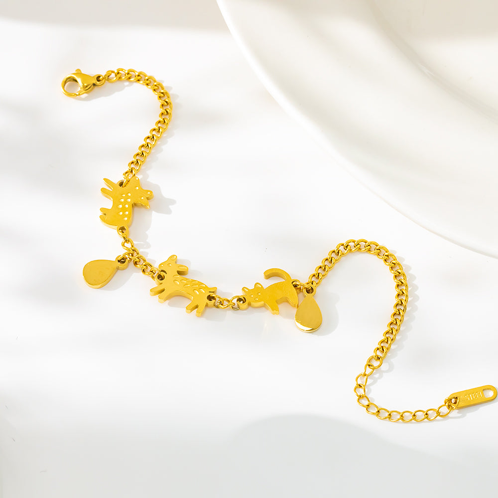 Three Cute Animal Bracelet – 316L Stainless Steel, Waterproof, Tarnish Free, Hypoallergenic & 18K Gold Plated
