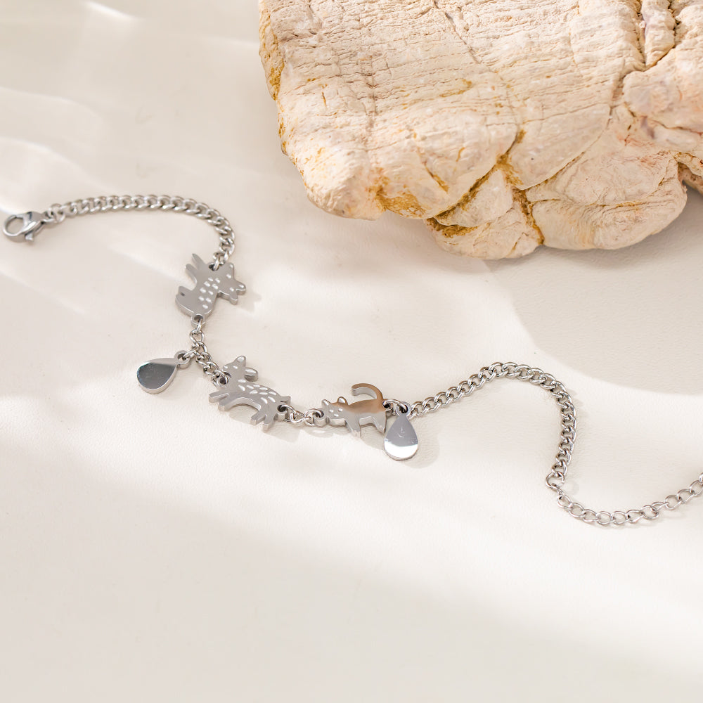 Three Cute Animal Bracelet – 316L Stainless Steel, Waterproof, Tarnish Free, Hypoallergenic & 18K Gold Plated