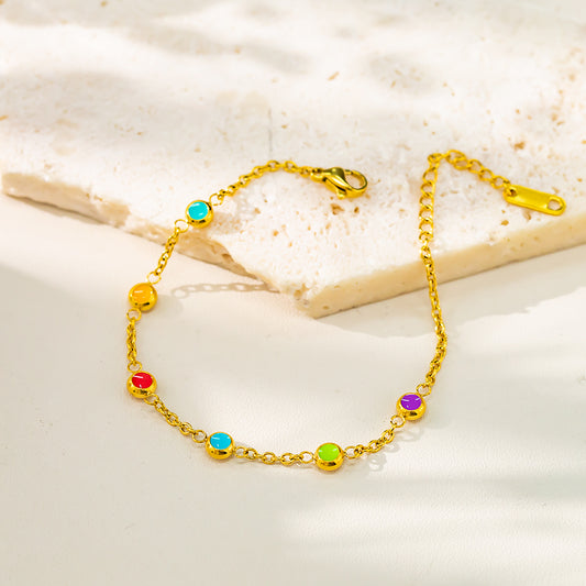 Six Colorful Bead Bracelet – 316L Stainless Steel, Waterproof, Tarnish Free, Hypoallergenic & 18K Gold Plated