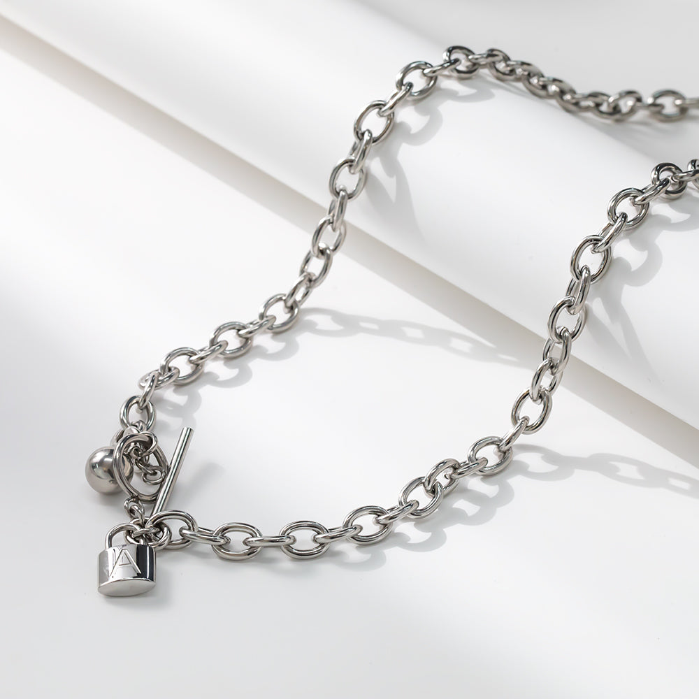 Lock Pendant OT Necklace – 316L Stainless Steel, Modern Minimalist Style