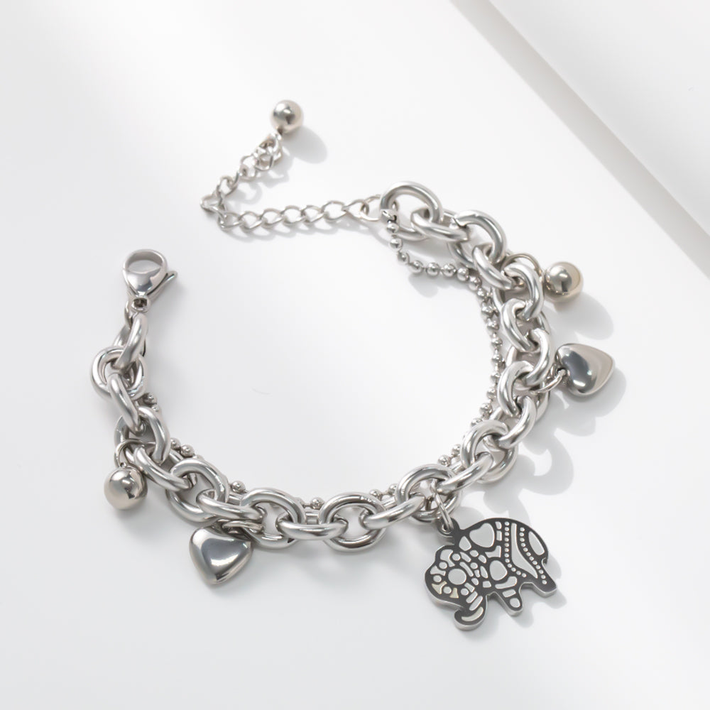 Double-Layer Charm Bracelet – Beads, Heart & Elephant, Unique Design