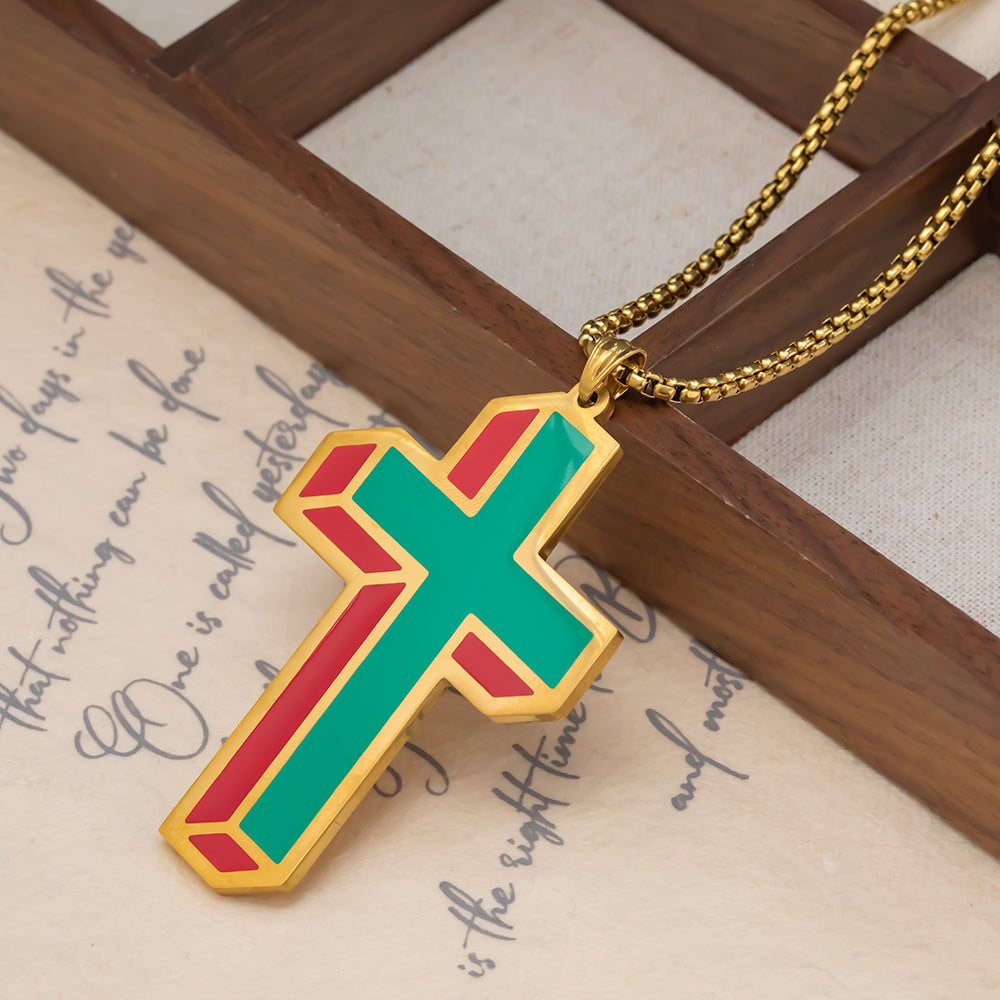 18K Gold Plated Enamel Cross Pendant – Bold Colors, Elegant Design