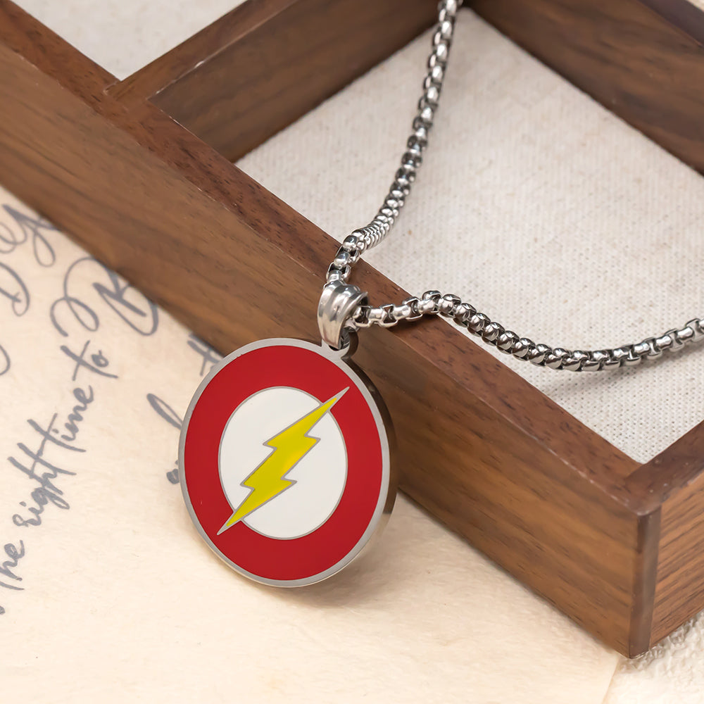 Red Circle Lightning Pendant Necklace – 316 Stainless Steel, Bold & Stylish