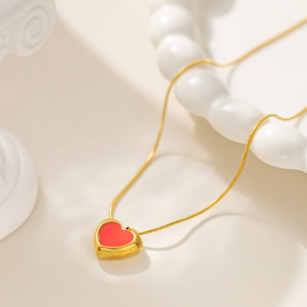 316 Stainless Steel 18K Gold Plated Colorful Heart Pendant Necklace | Four Color Trendy Jewelry