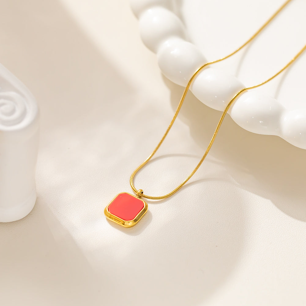 316 Stainless Steel 18K Gold Plated Colorful Square Candy Pendant Necklace | Four Color Trendy Jewelry