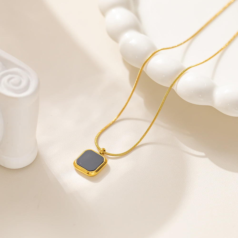 316 Stainless Steel 18K Gold Plated Colorful Square Candy Pendant Necklace | Four Color Trendy Jewelry