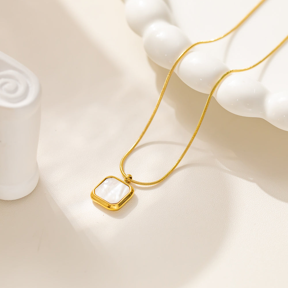 316 Stainless Steel 18K Gold Plated Colorful Square Candy Pendant Necklace | Four Color Trendy Jewelry