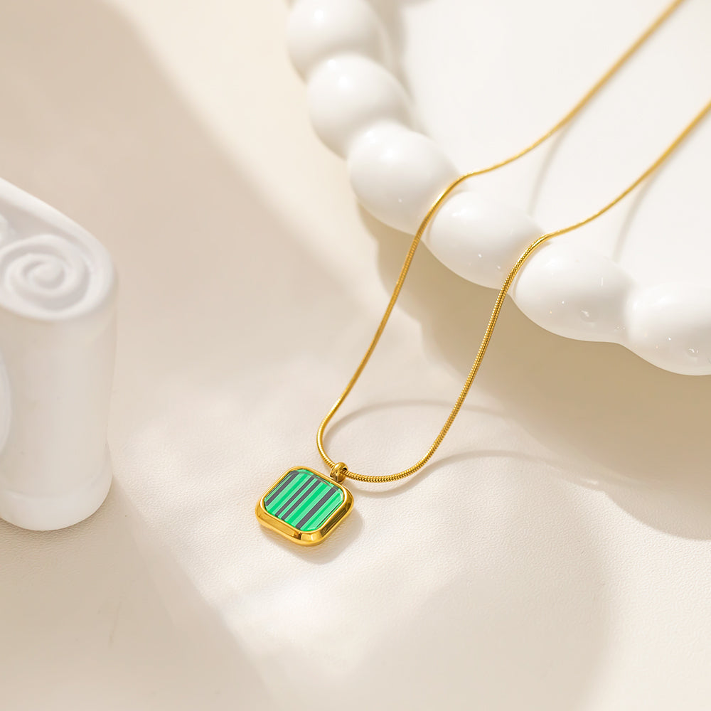 316 Stainless Steel 18K Gold Plated Colorful Square Candy Pendant Necklace | Four Color Trendy Jewelry