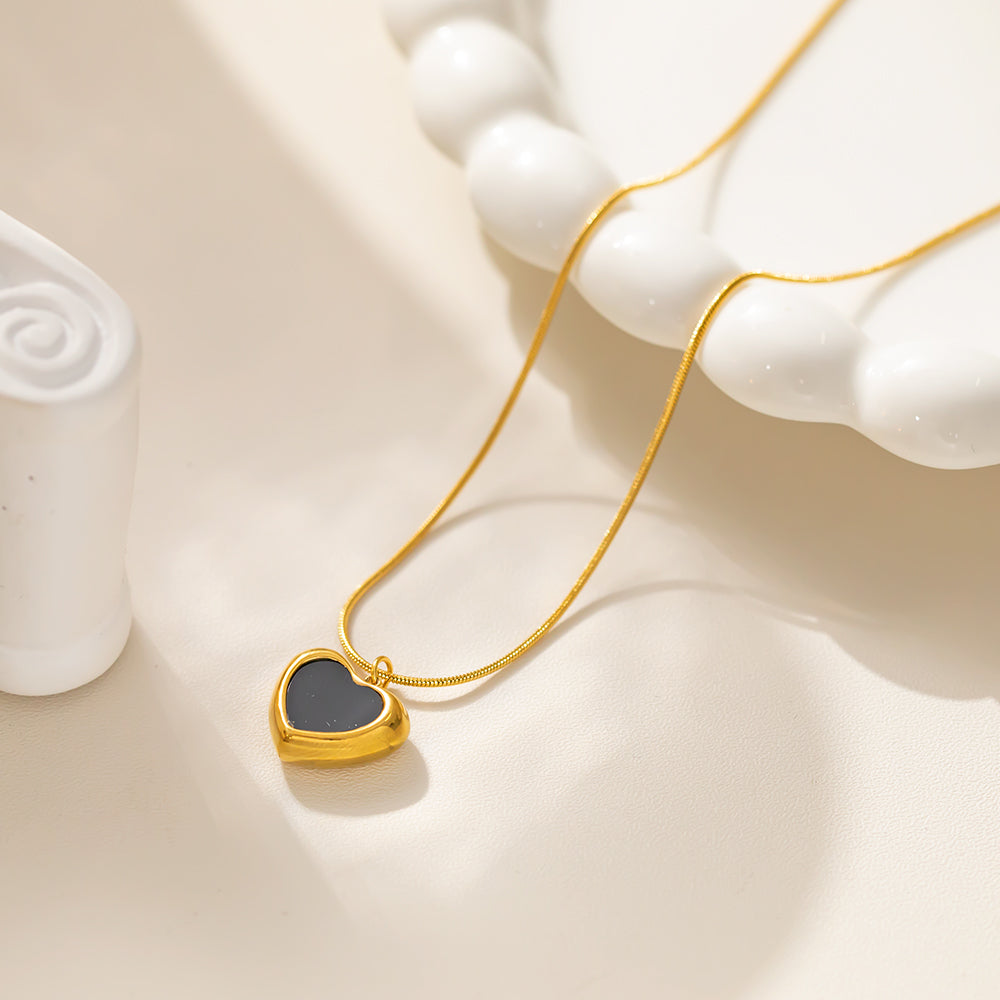 316 Stainless Steel 18K Gold Plated Colorful Heart Pendant Necklace | Four Color Trendy Jewelry