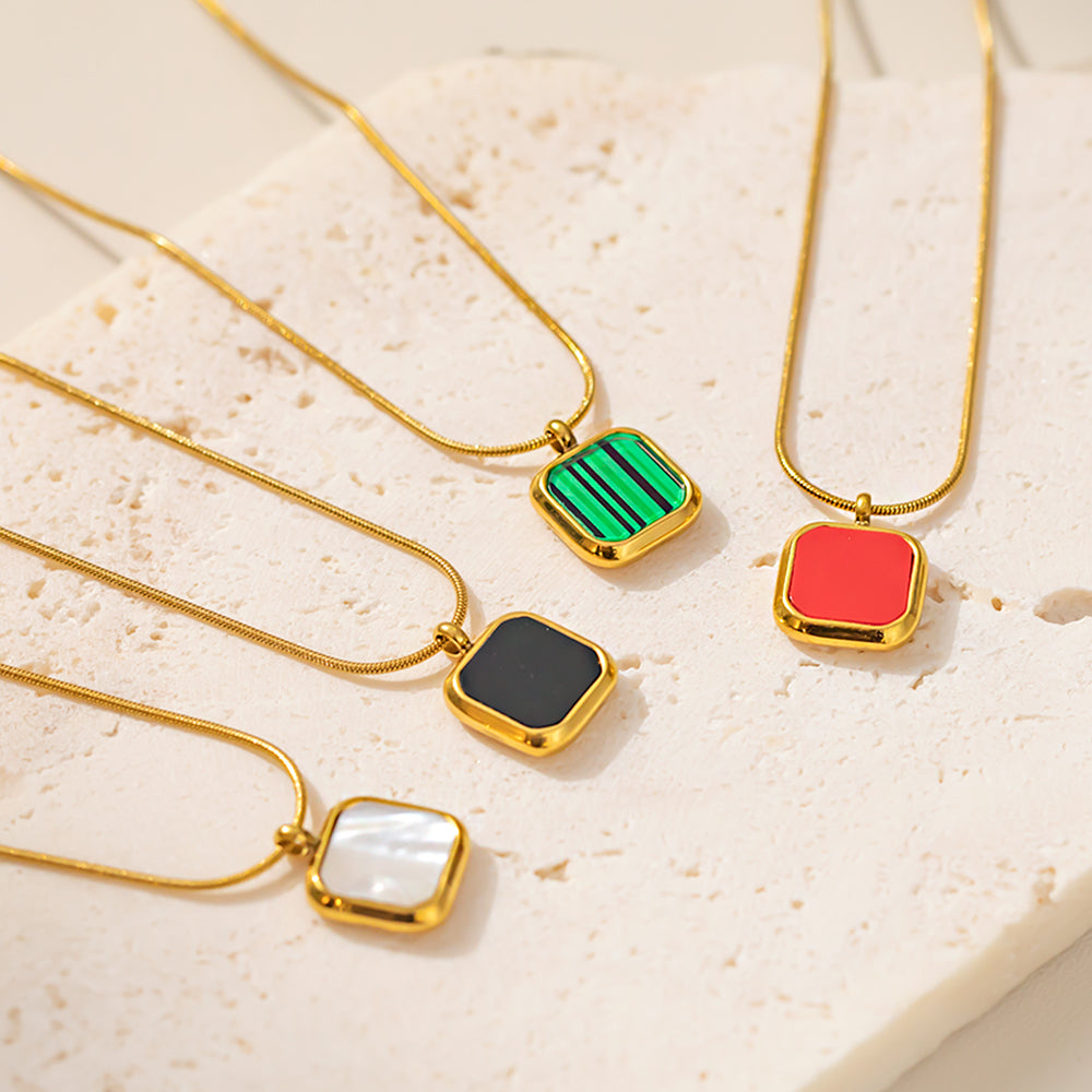 316 Stainless Steel 18K Gold Plated Colorful Square Candy Pendant Necklace | Four Color Trendy Jewelry