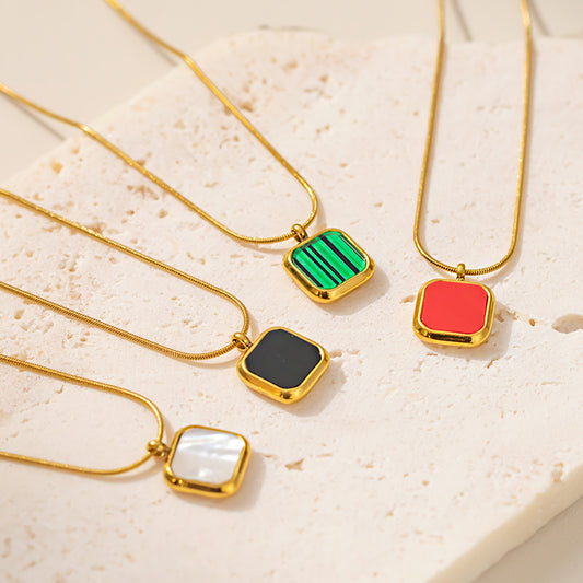 316 Stainless Steel 18K Gold Plated Colorful Square Candy Pendant Necklace | Four Color Trendy Jewelry