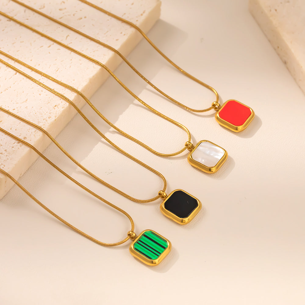 316 Stainless Steel 18K Gold Plated Colorful Square Candy Pendant Necklace | Four Color Trendy Jewelry
