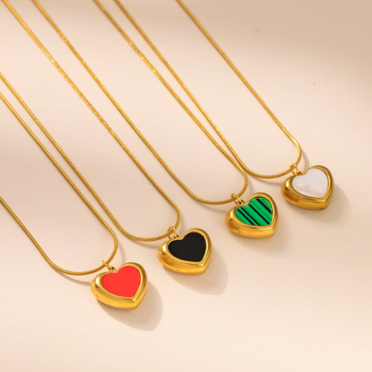 316 Stainless Steel 18K Gold Plated Colorful Heart Pendant Necklace | Four Color Trendy Jewelry