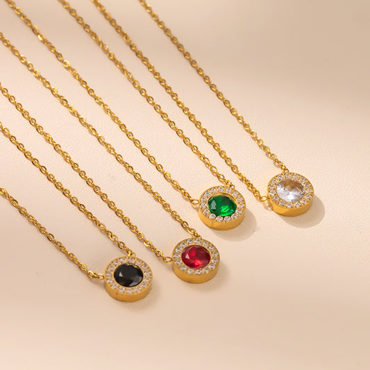 316 Stainless Steel 18K Gold Plated Color Zircon Pendant Necklace | Sparkling Diamond Circle Design
