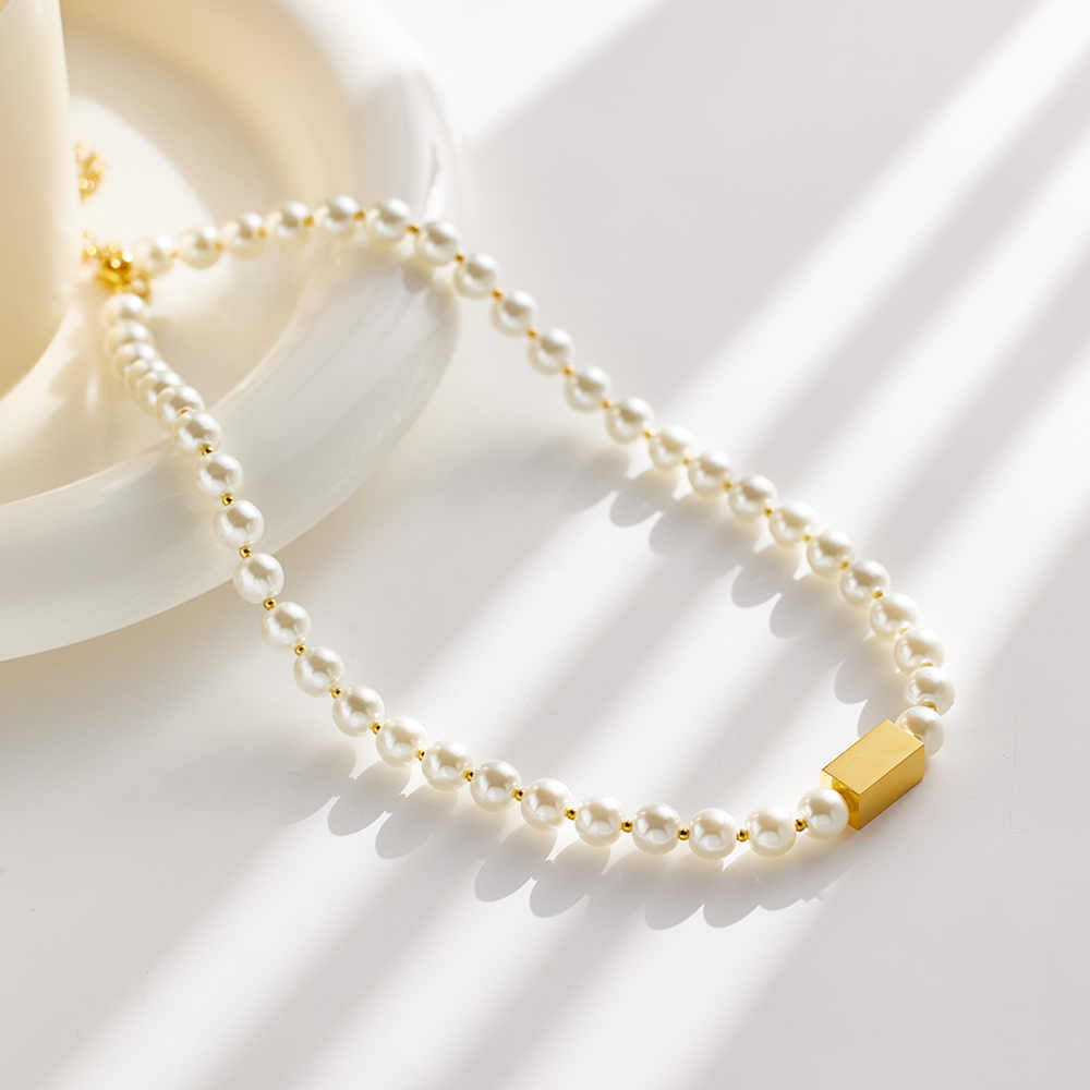 Stainless steel 18K gold plated waterproof pearl necklace