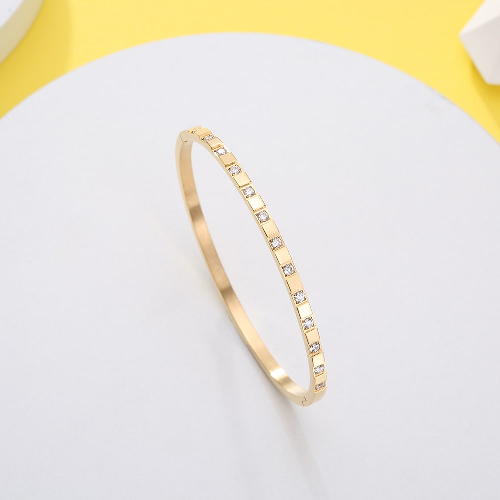 Stainless steel 18K gold plated square zircon bangle