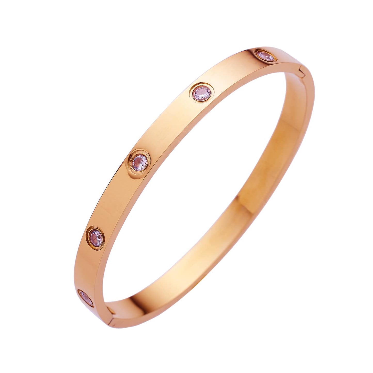 Stainless steel 18K gold plated round layered zircon bangle