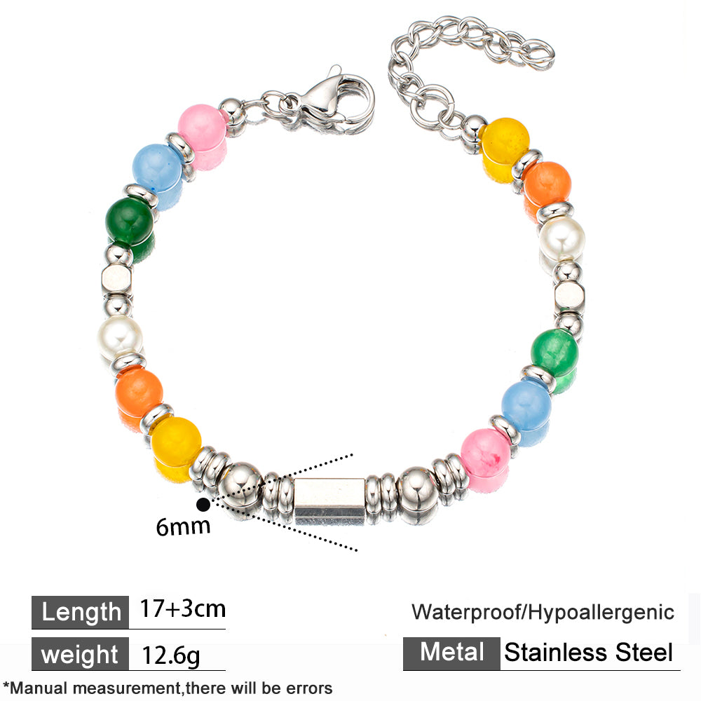 Aurora Color Agate Necklace – Silver 304 Stainless Steel Beads