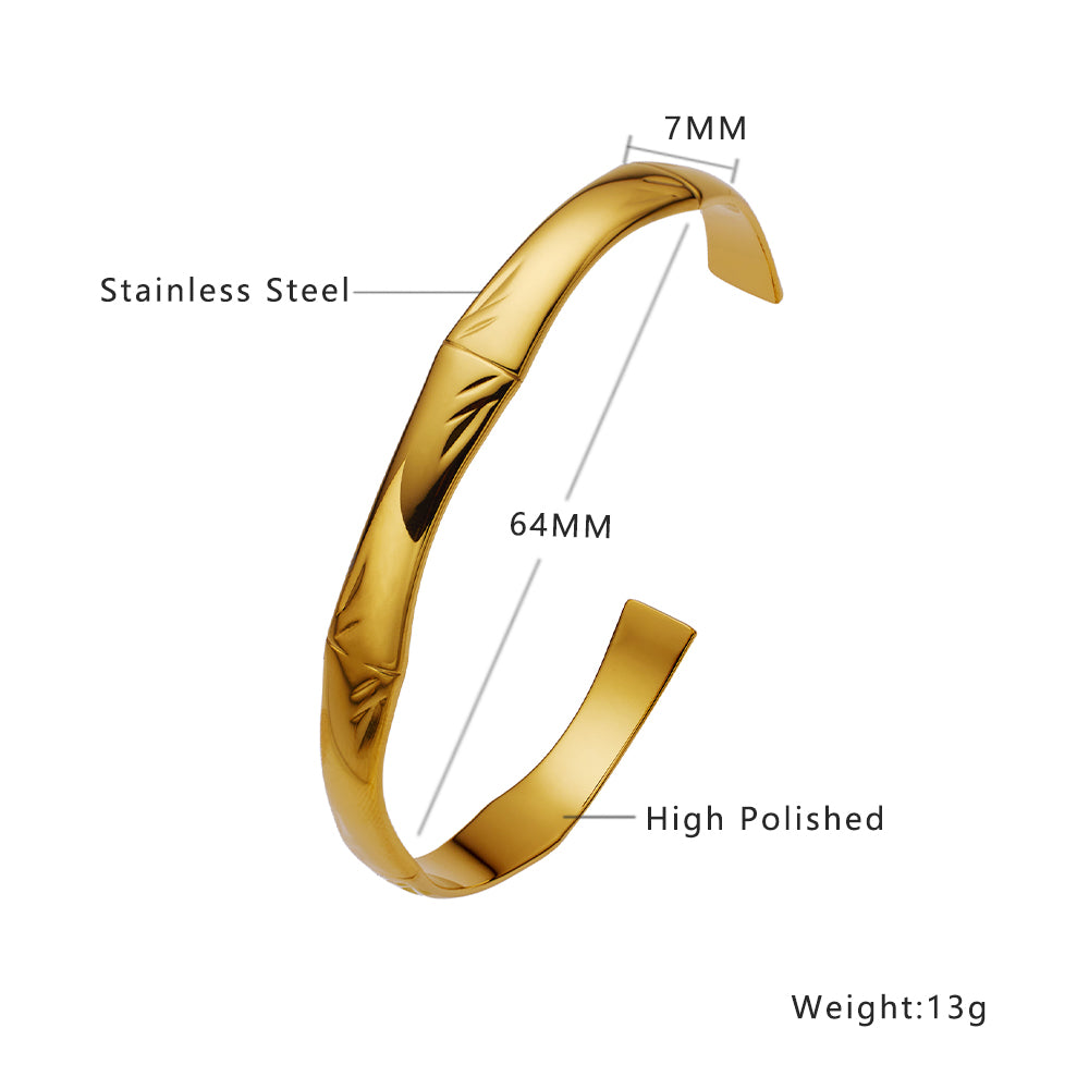 Stainless steel plated 18-karat gold slub open bracelet