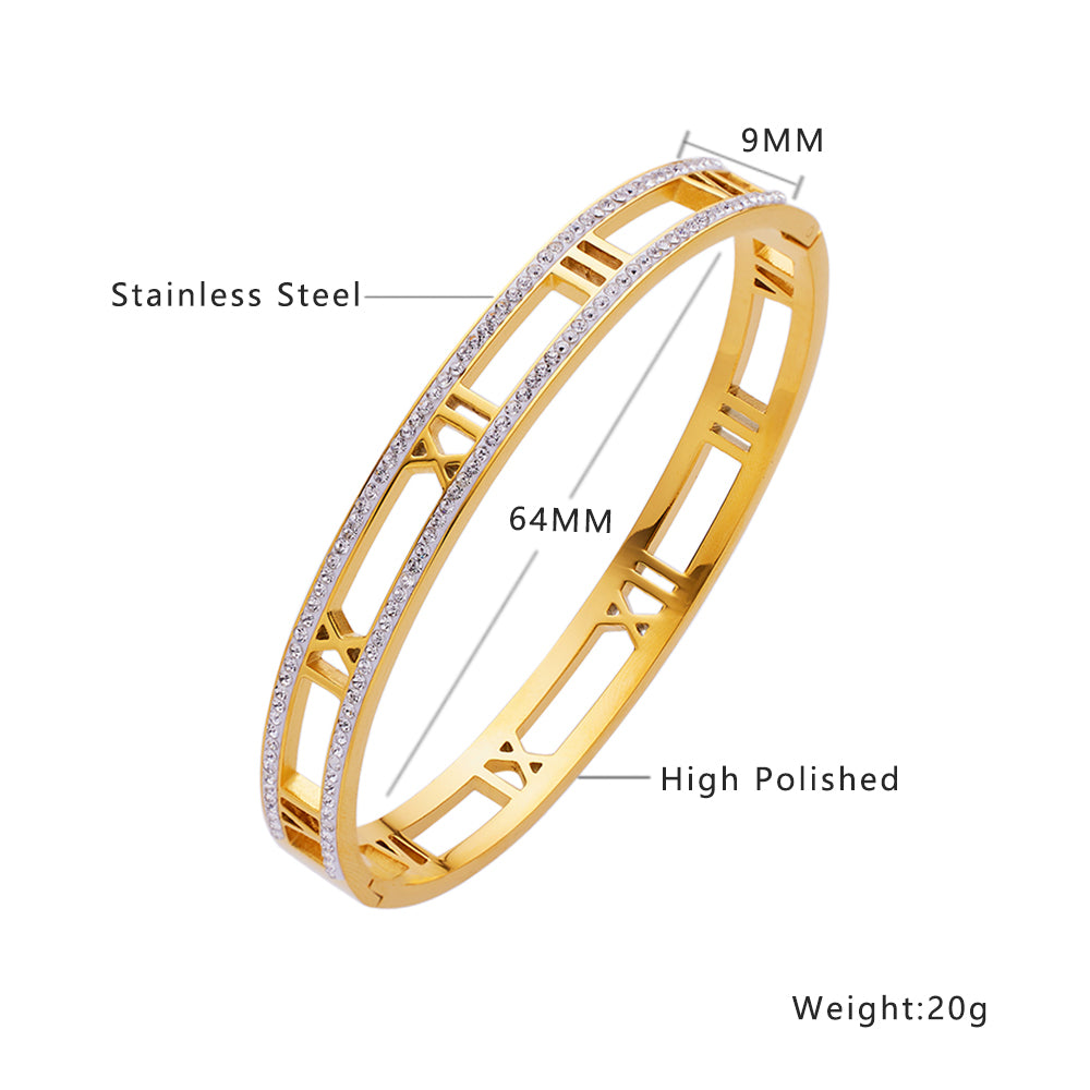 Stainless steel plated 18-karat gold two-row diamond bracelet