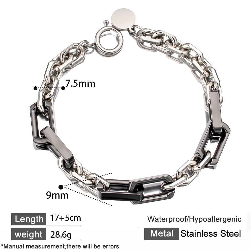 Obsidian Edge Bracelet – Black Square Ceramic & Stainless Steel Chunky Chain, Unisex