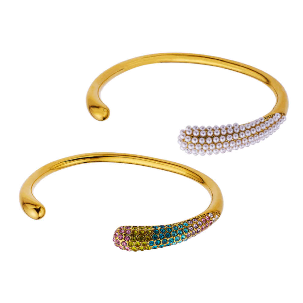 Stainless steel 18K gold plated pearl bangle