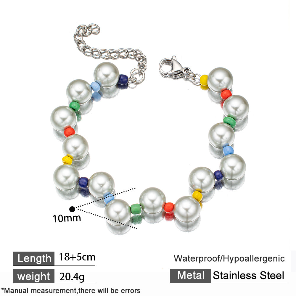 Luna Frost Glass Bead Necklace – Grey Glass Beads & Colorful Minis, Stainless Steel
