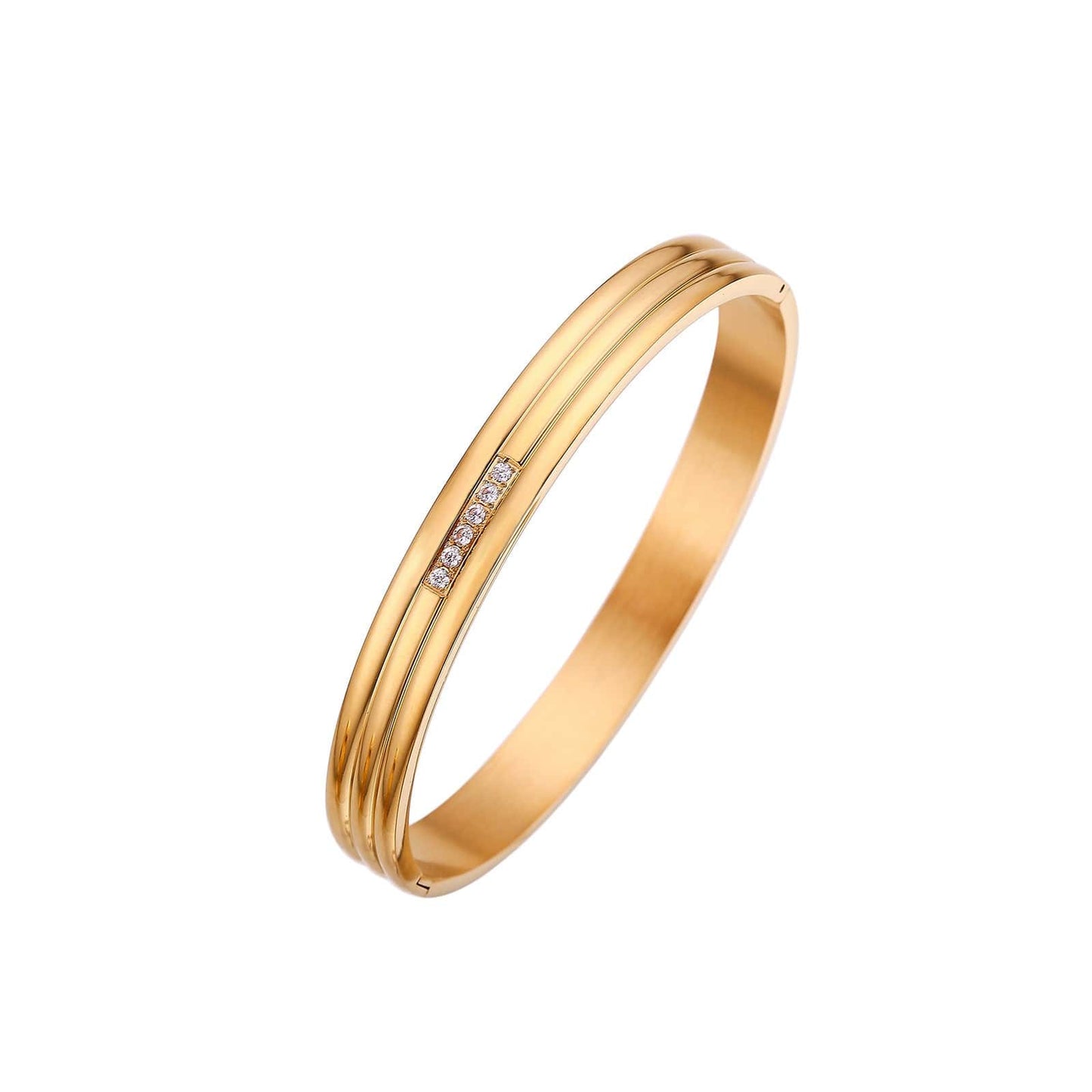 Stainless steel 18K gold plated three-layer zircon bangle