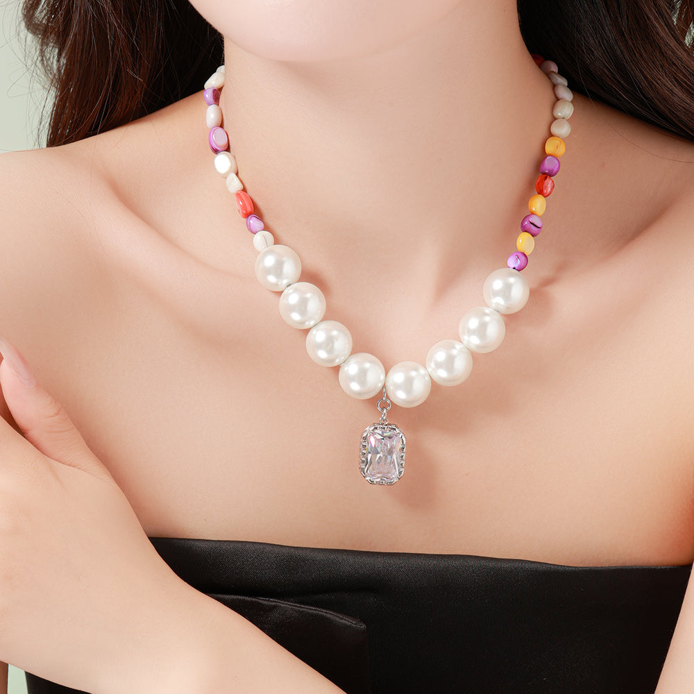 Gemstone Pendant Necklace with Colorful Stone Beads – Handmade Large Bead Jewelry for Women