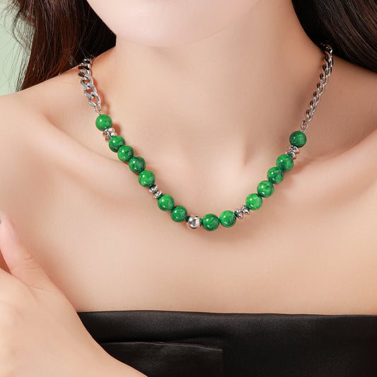 Verde Cuban Slim Necklace with Green Beads – Unisex Handmade Jewelry